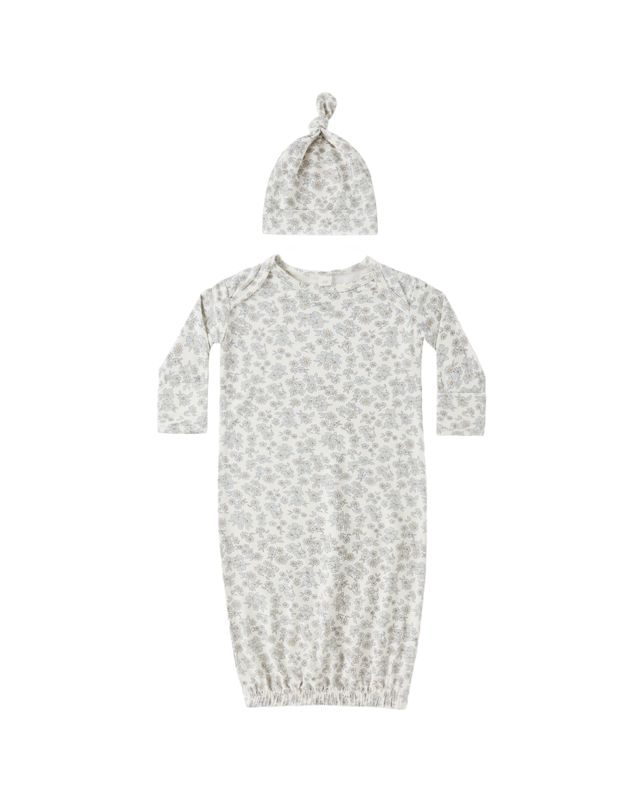 Bamboo Baby Gown + Hat Set (Blue Floral)