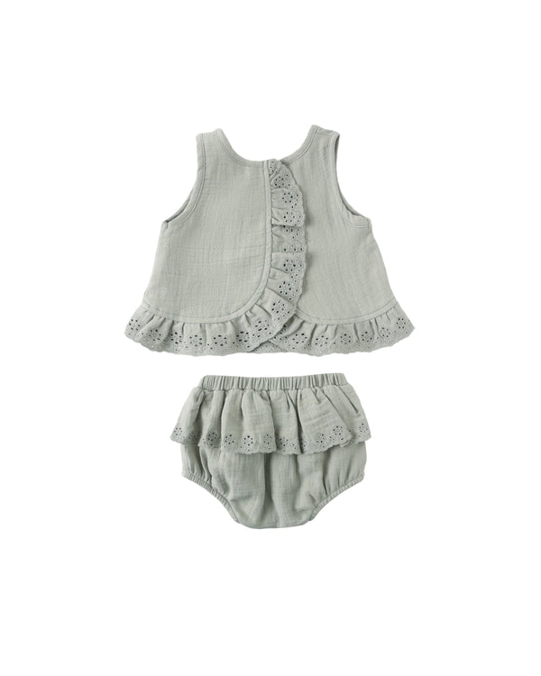 Ruffled Tulip Top + Bloomer Set (Sage)