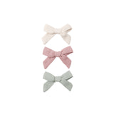 Set of 3 Bows with Clip (Natural, Mauve, Sage)