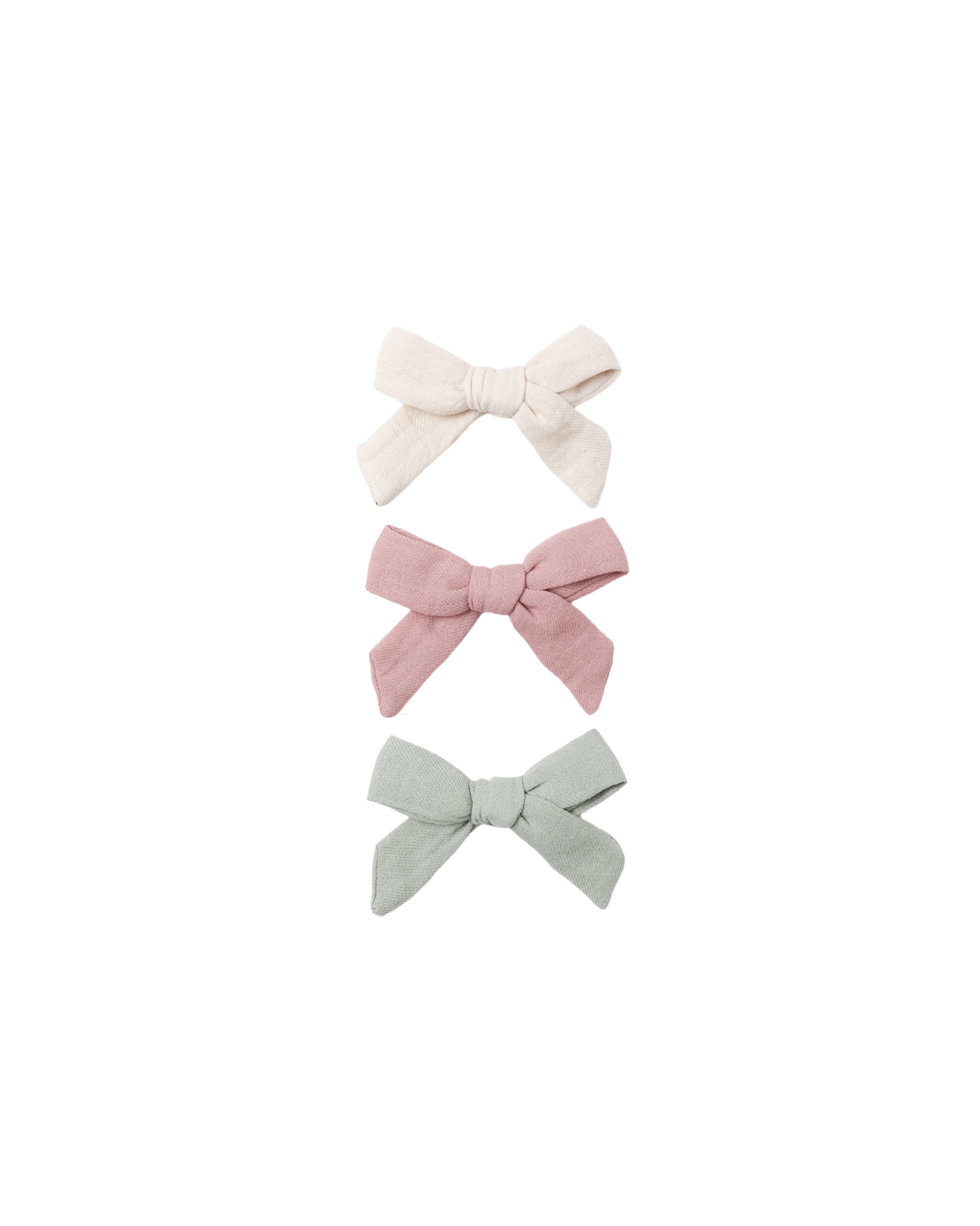 Set of 3 Bows with Clip (Natural, Mauve, Sage)