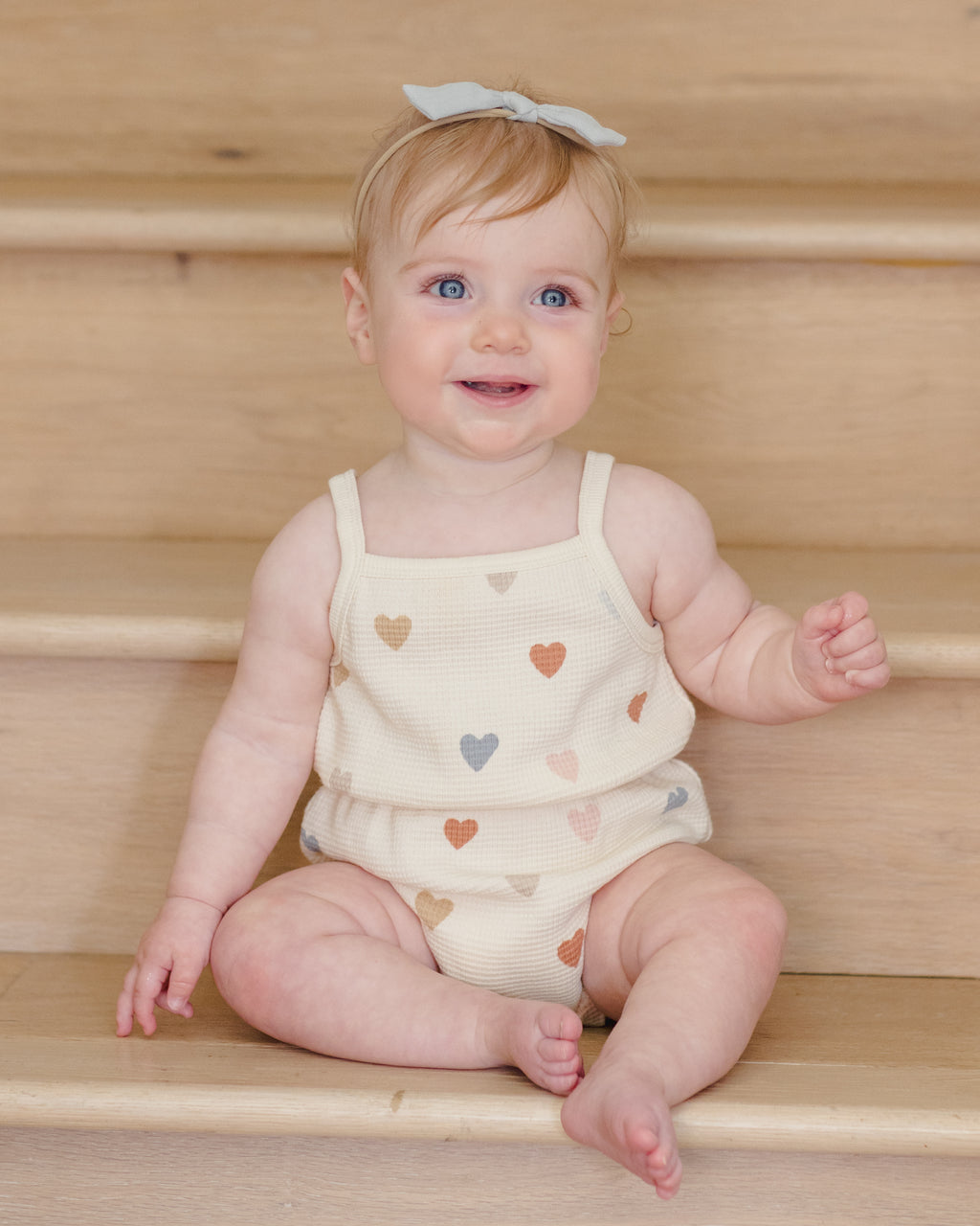 Waffle Cinch Romper (Confetti Hearts)