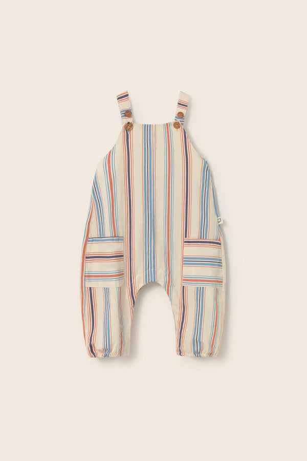 Striped Cotton Overalls (Ivory)