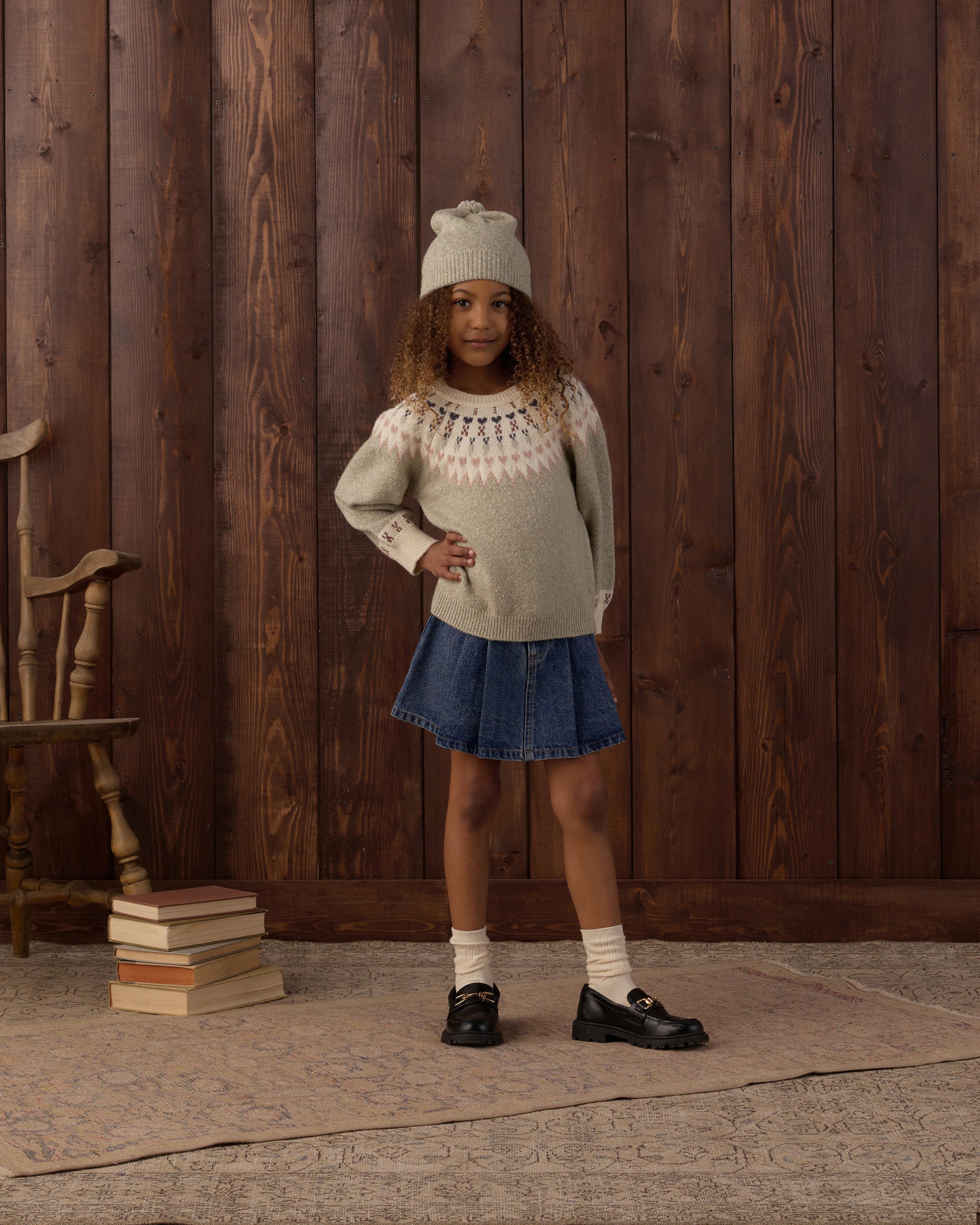 Pleated Denim Skirt (Indigo)