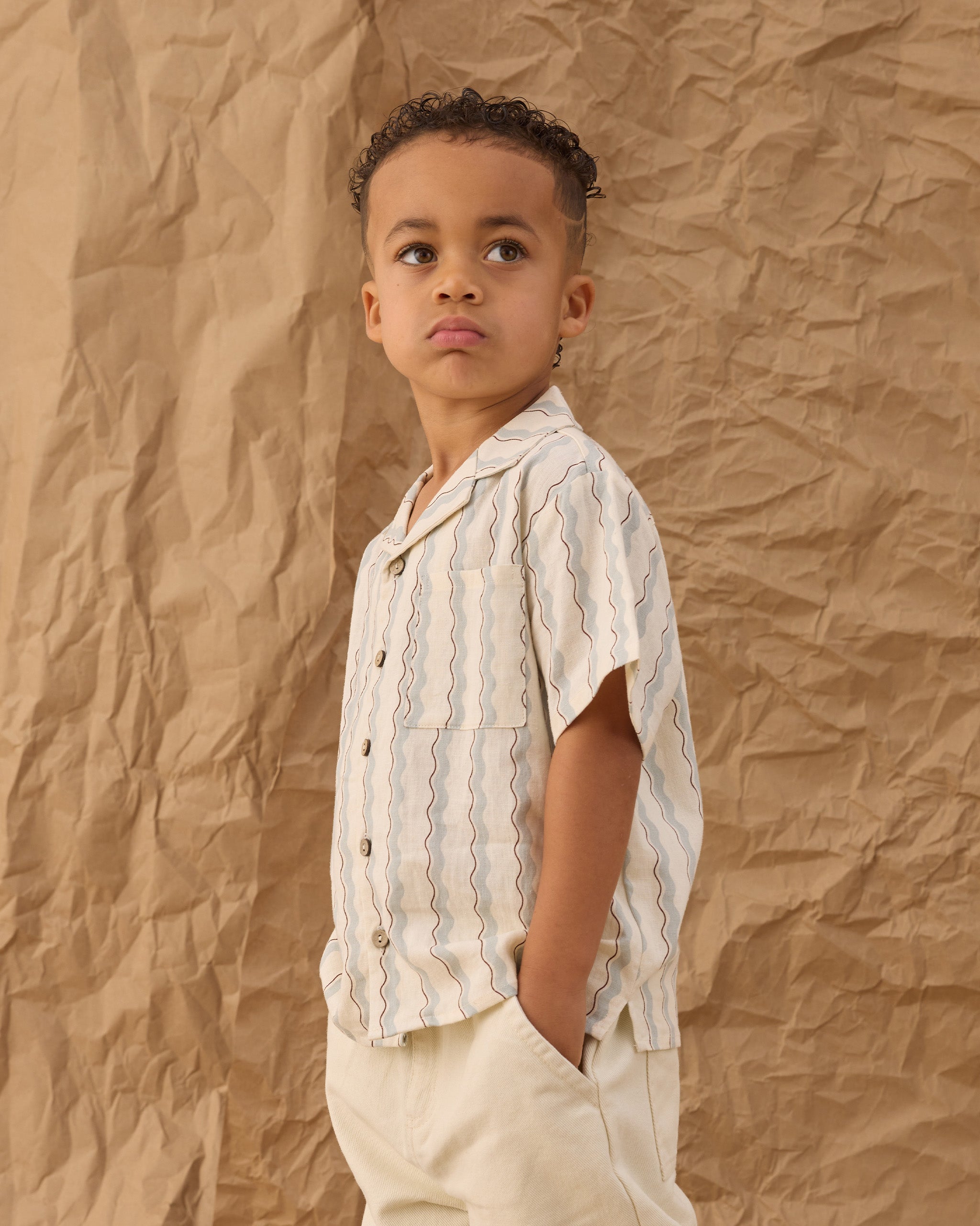 Lapel Collar Shirt (Wave Stripe)