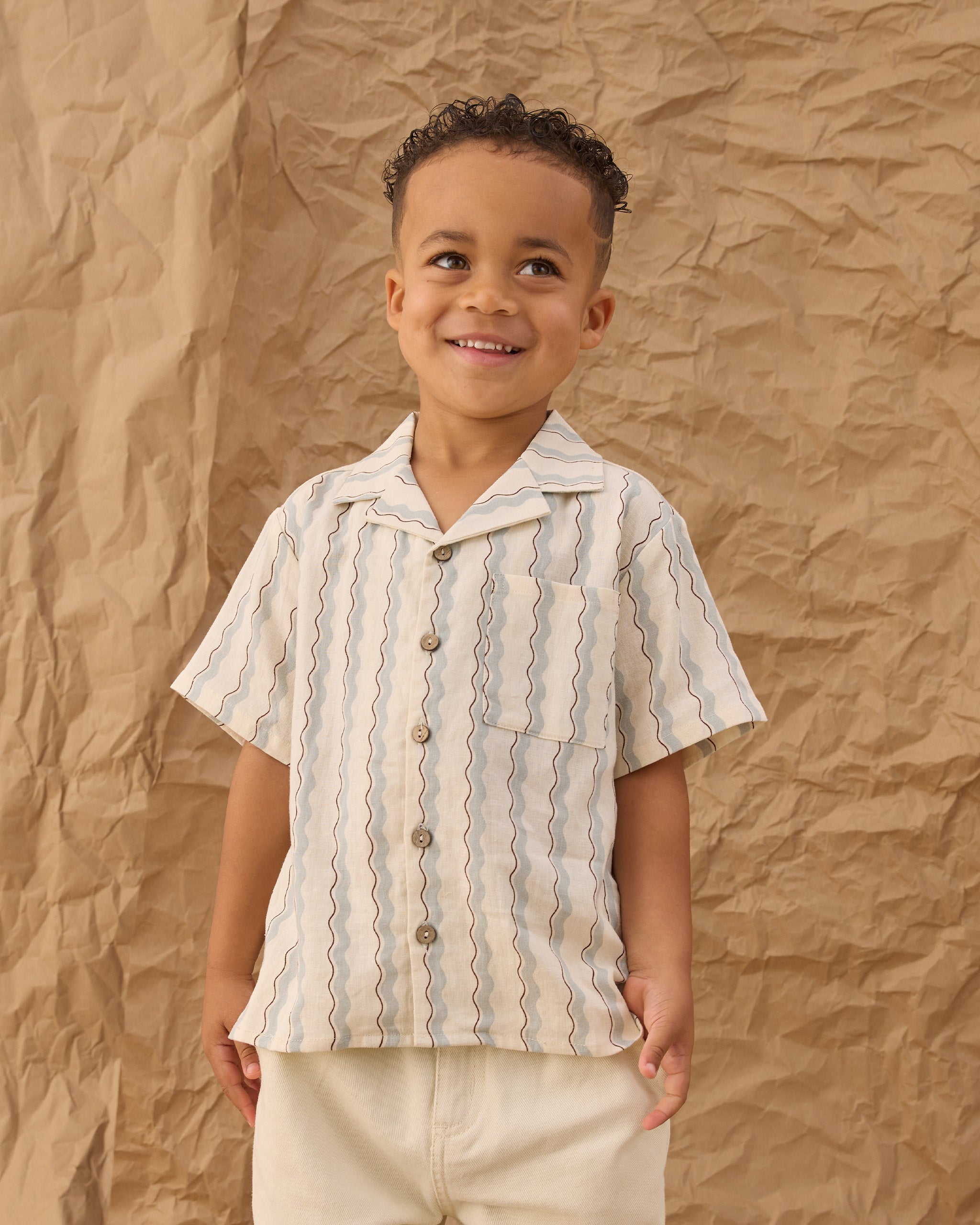 Lapel Collar Shirt (Wave Stripe)