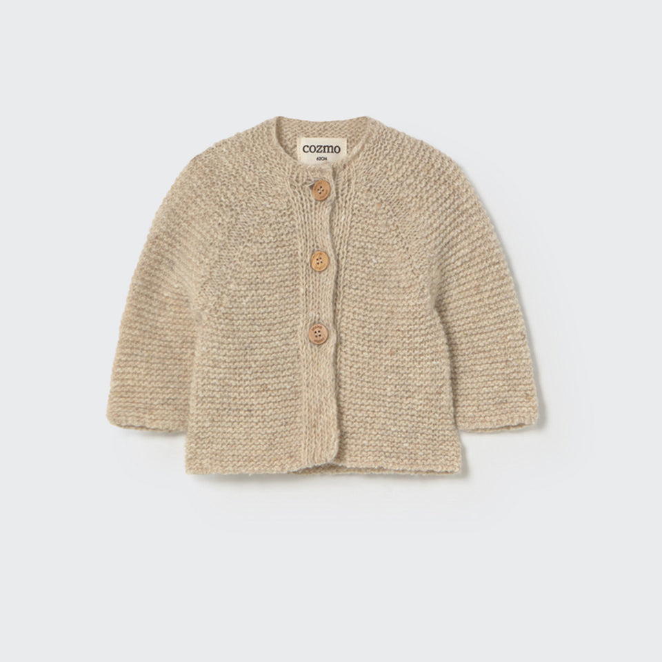Tweed Tricot Newborn Cardigan (Stone)