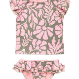 Melo Little Girls Rashie Set (Olive/Pink)