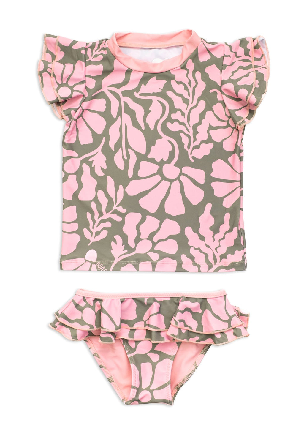 Melo Little Girls Rashie Set (Olive/Pink)