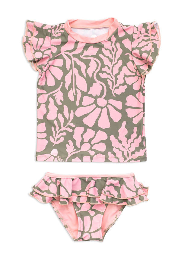 Melo Little Girls Rashie Set (Olive/Pink)