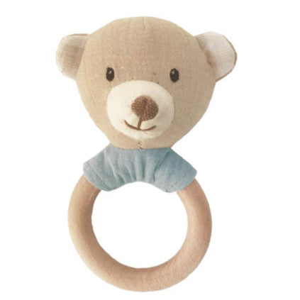 Linen Bear Wood Rattle