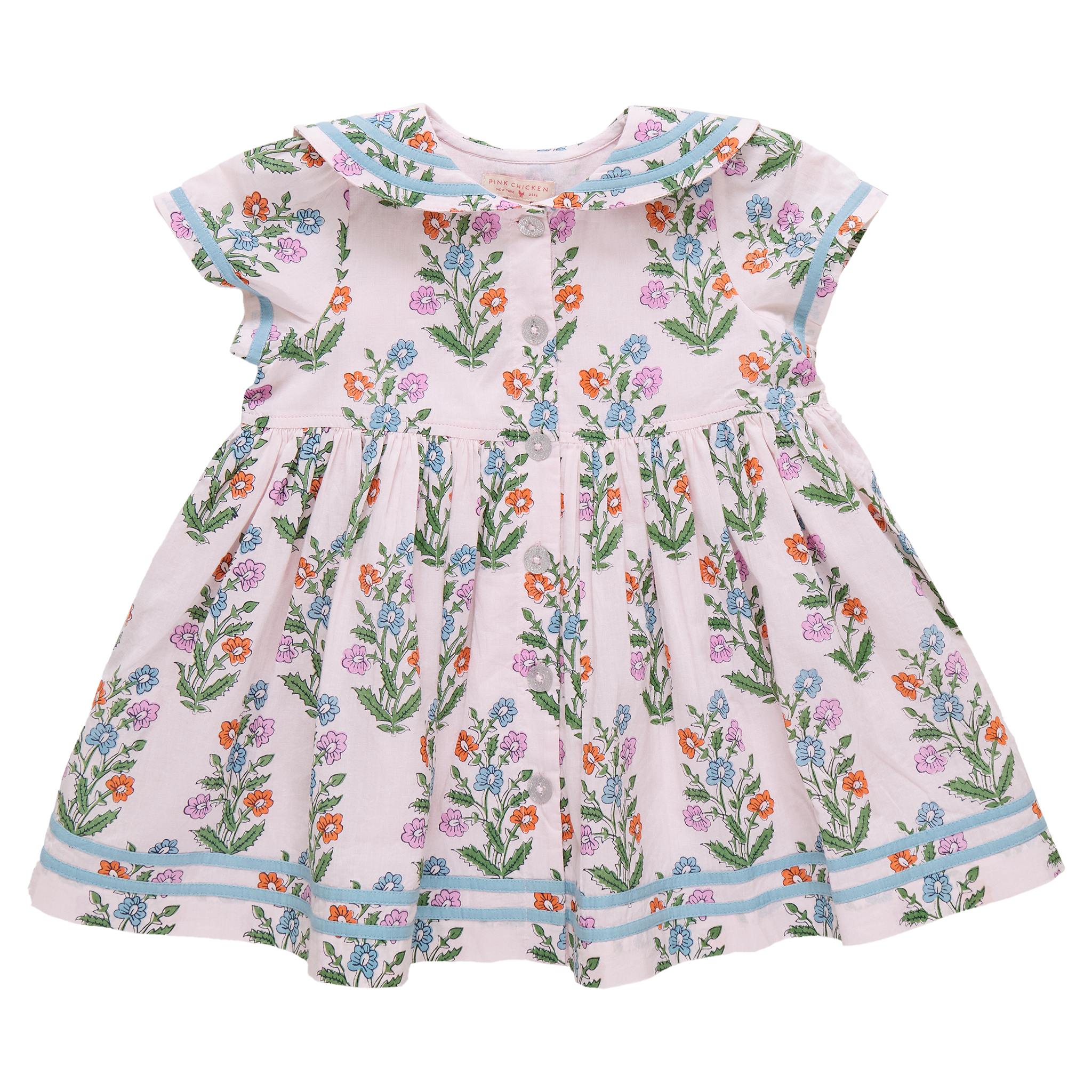 Girls Elowen Dress (Pink Dewdrop Block Print)