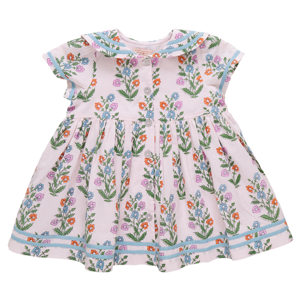 Girls Elowen Dress (Pink Dewdrop Block Print)
