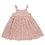 Girls Tia Dress (Pink Prairie Block Print)