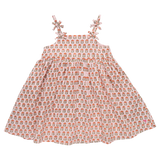 Girls Tia Dress (Pink Prairie Block Print)