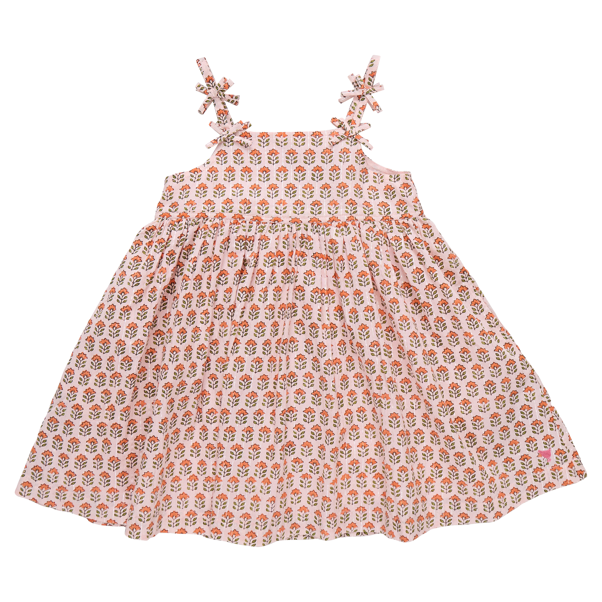 Girls Tia Dress (Pink Prairie Block Print)