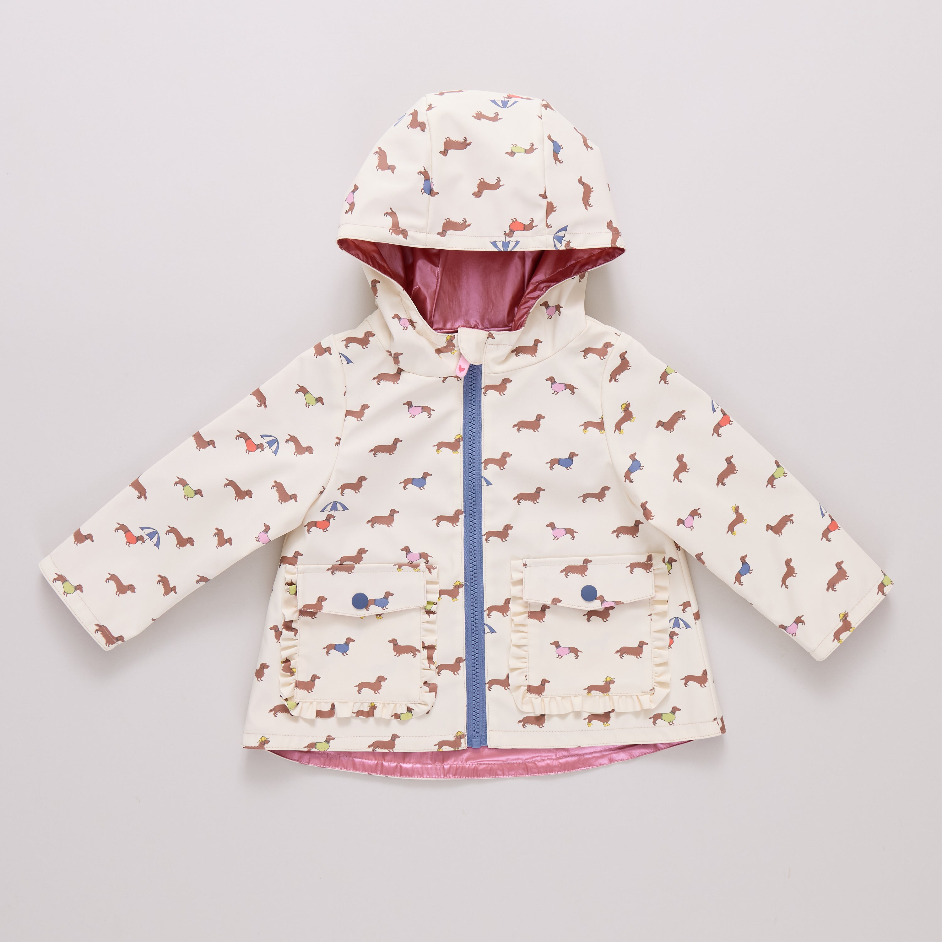 Girls Rafa Reversible Raincoat (Rainy Day Dachshunds)