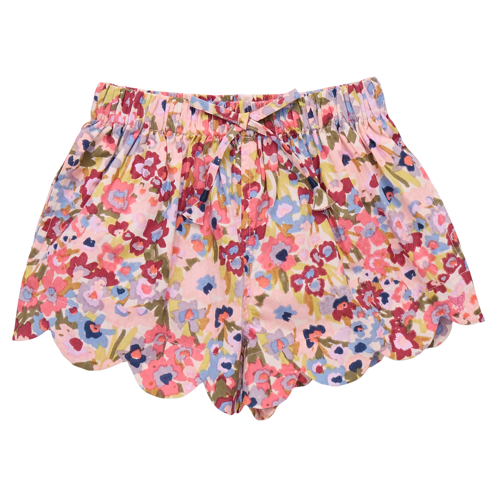 Girls Scallop Short (Burgundy Sketched Floral)