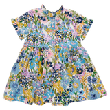 Girls Autumn Dress (Blue Large Sketched Floral)