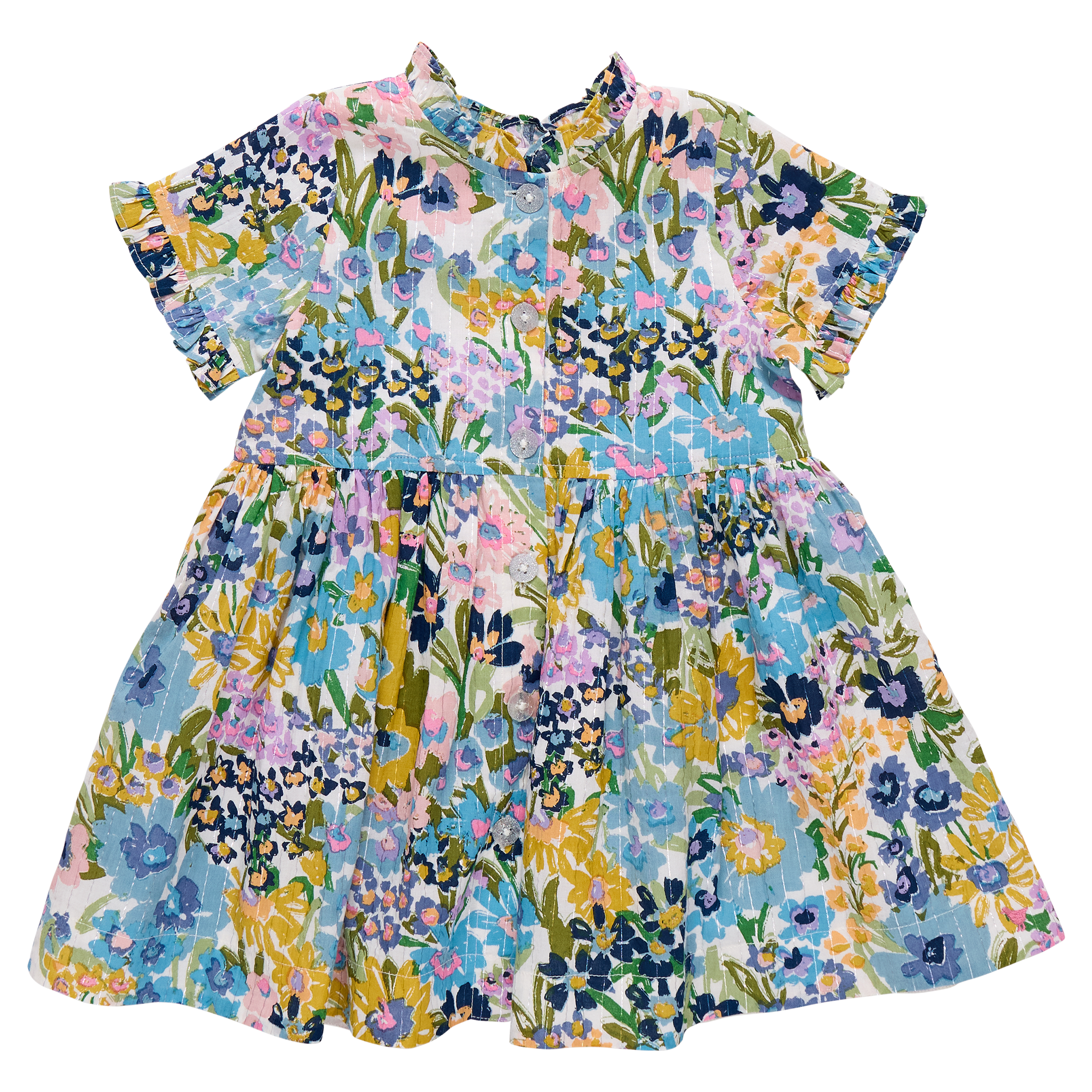 Girls Autumn Dress (Blue Large Sketched Floral)