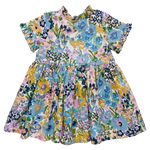 Girls Autumn Dress (Blue Large Sketched Floral)