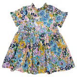 Girls Autumn Dress (Blue Large Sketched Floral)
