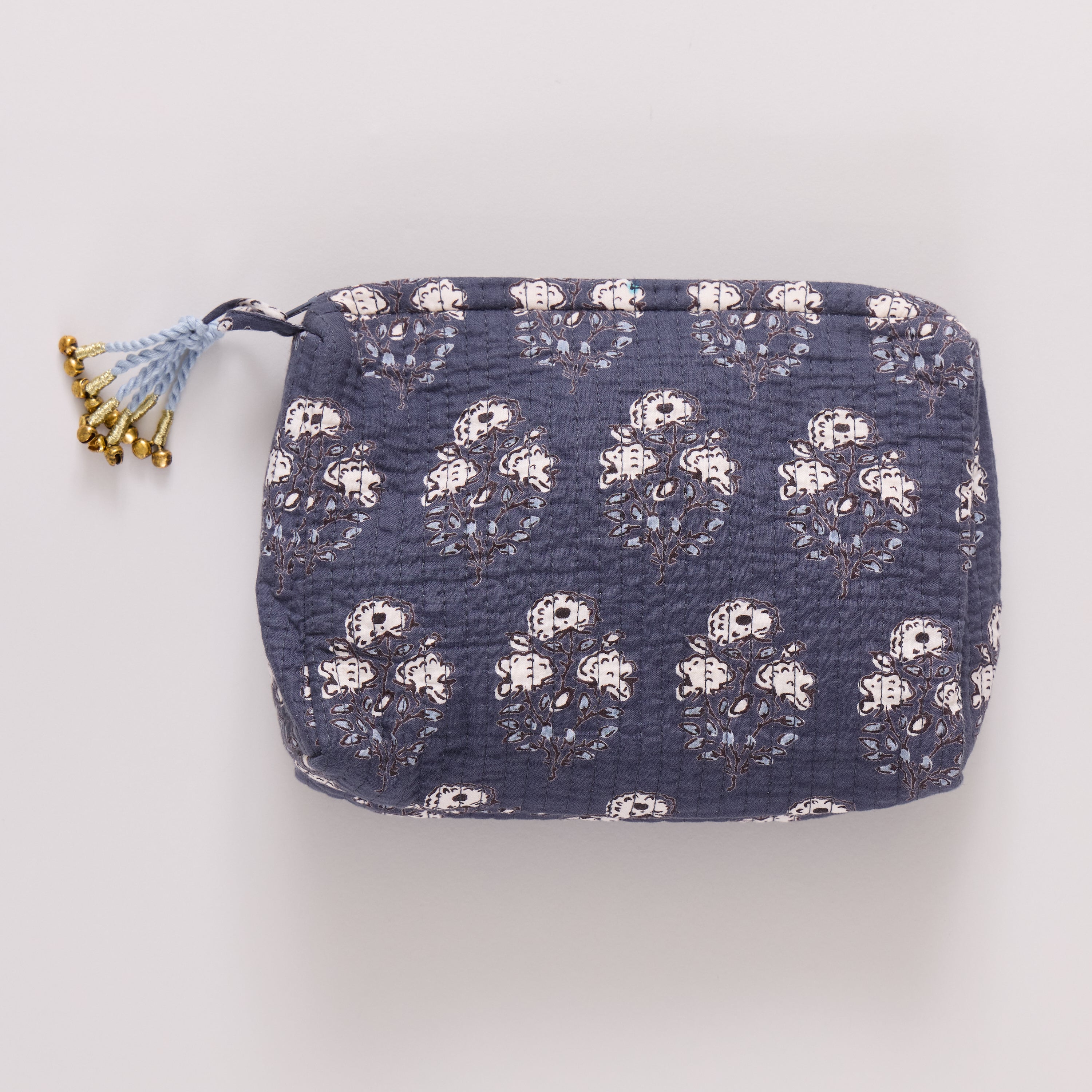 Large Quilted Pouch (Navy Strawflower)