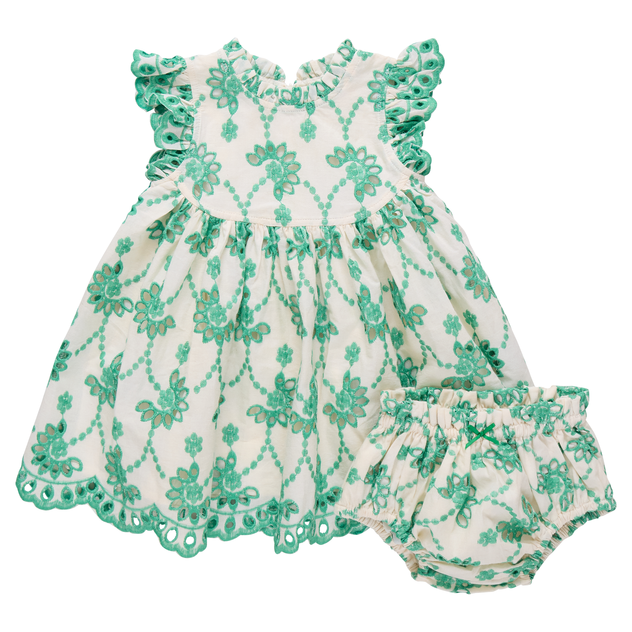 Baby Girls Cynthia Dress Set (Kelly Green Eyelet)