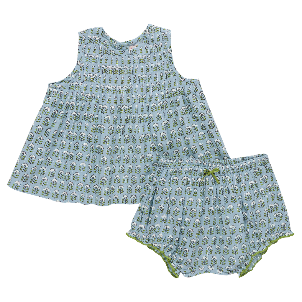 Baby Girls Jaipur 2-Pc Set (Blue Prairie Block Print)