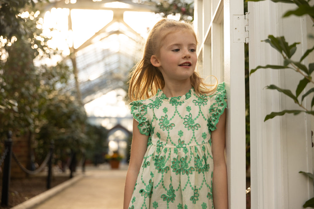 Girls Cynthia Dress (Kelly Green Eyelet)
