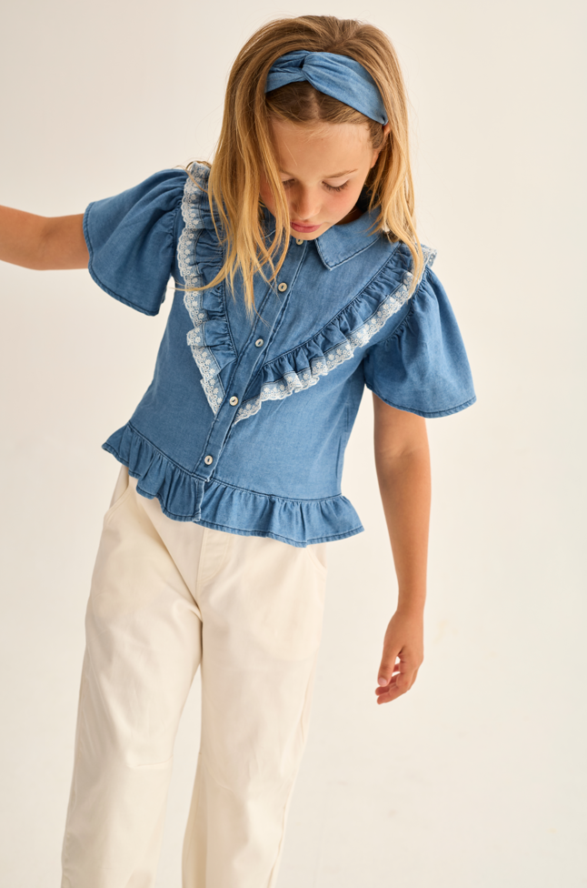 Chambray Denim Blouse (Blue)