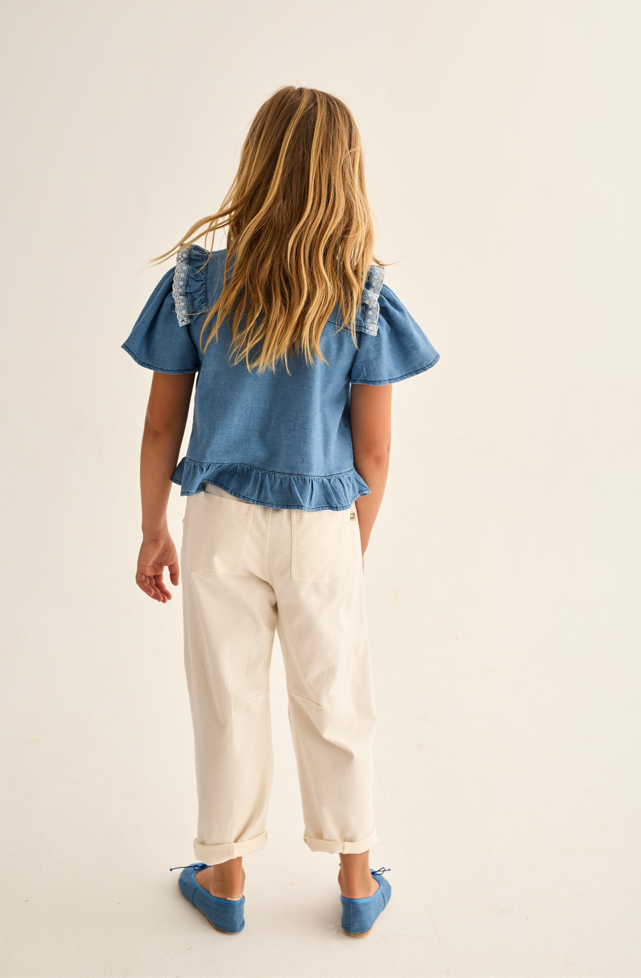Chambray Denim Blouse (Blue)