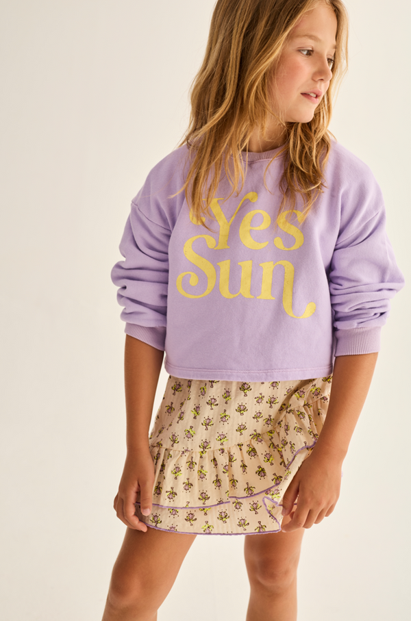 Cotton Fleece Print Puffed Sweatshirt (Lavender)