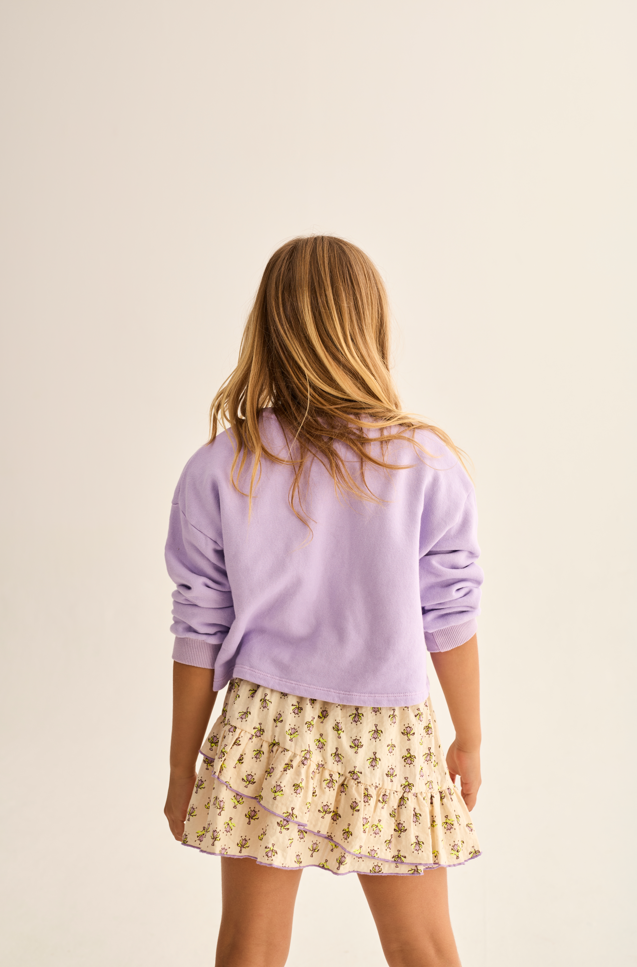 Cotton Fleece Print Puffed Sweatshirt (Lavender)