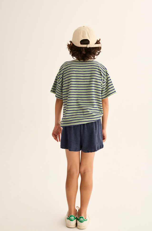 Striped Terry Cloth T-Shirt (Blue Green)