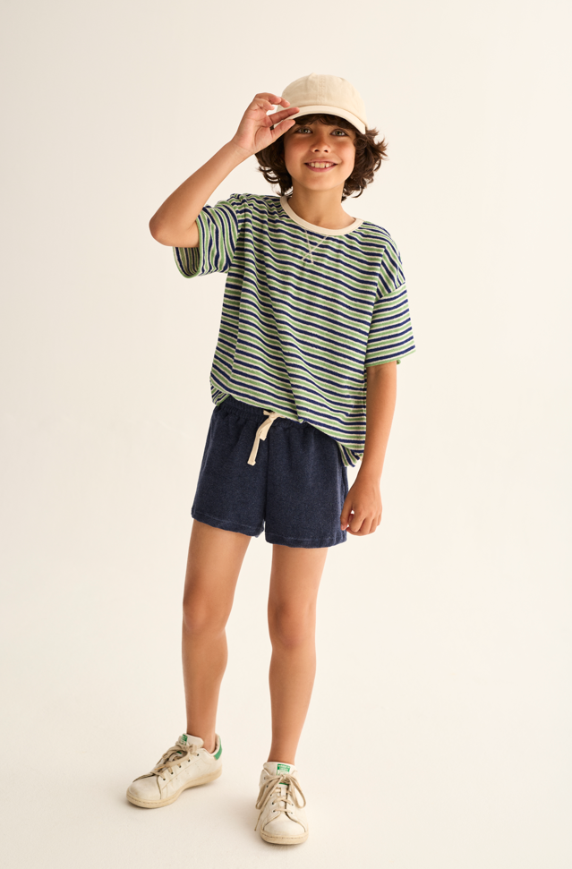 Striped Terry Cloth T-Shirt (Blue Green)
