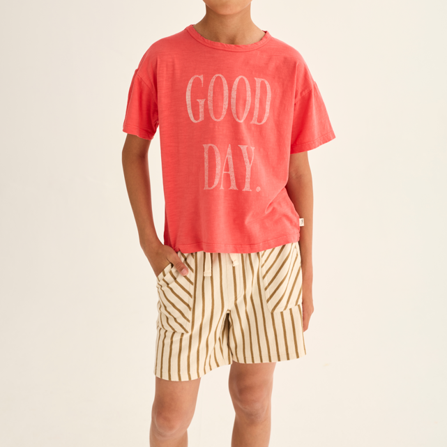Soft Slub Cotton Print T-Shirt Good Day (Tomato)