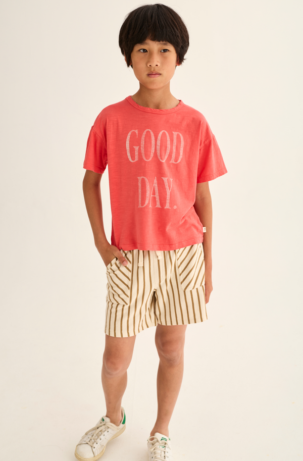 Soft Slub Cotton Print T-Shirt Good Day (Tomato)