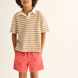 Double-Faced Striped Cotton Polo T-Shirt (Sand)