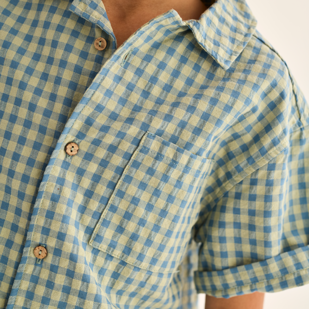 Gingham Cotton Shirt (Blue)