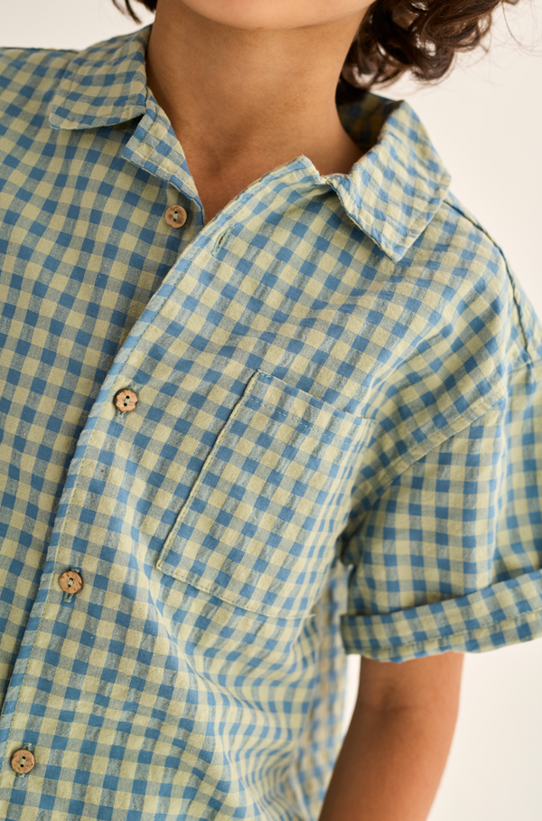 Gingham Cotton Shirt (Blue)