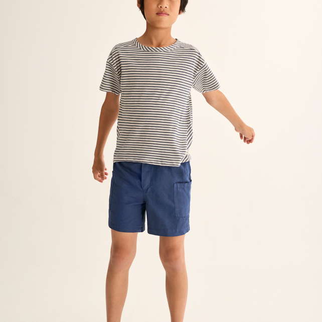 Striped Slub Cotton T-Shirt (Navy)