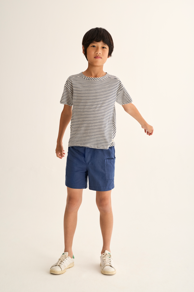 Striped Slub Cotton T-Shirt (Navy)