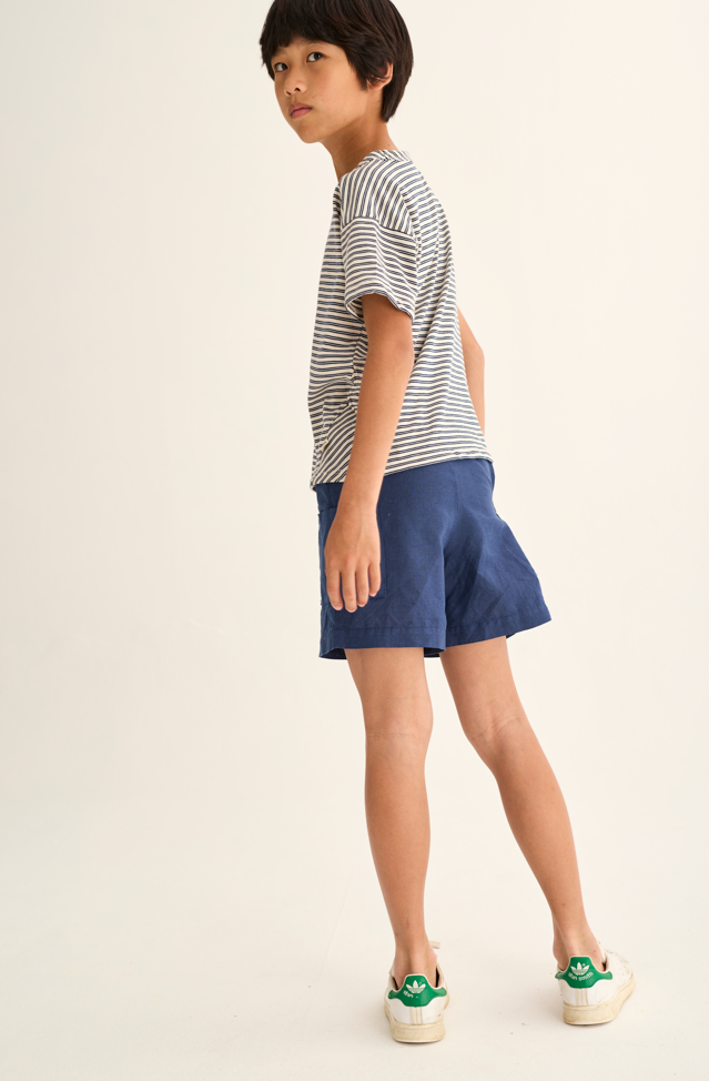 Striped Slub Cotton T-Shirt (Navy)
