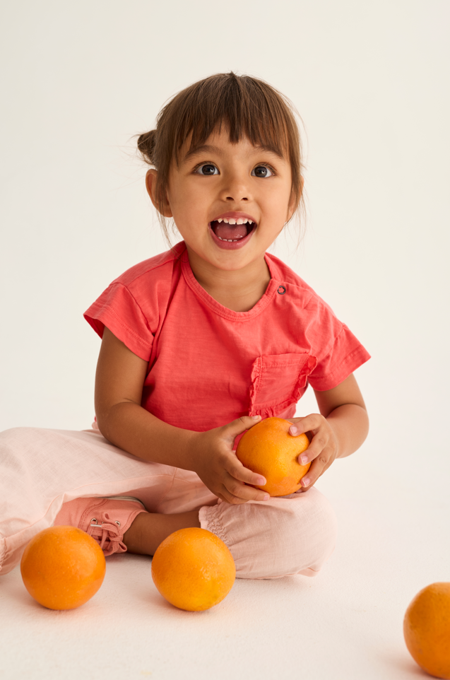 Soft Slub Cotton Ruffle Pocket T-Shirt (Tomato)