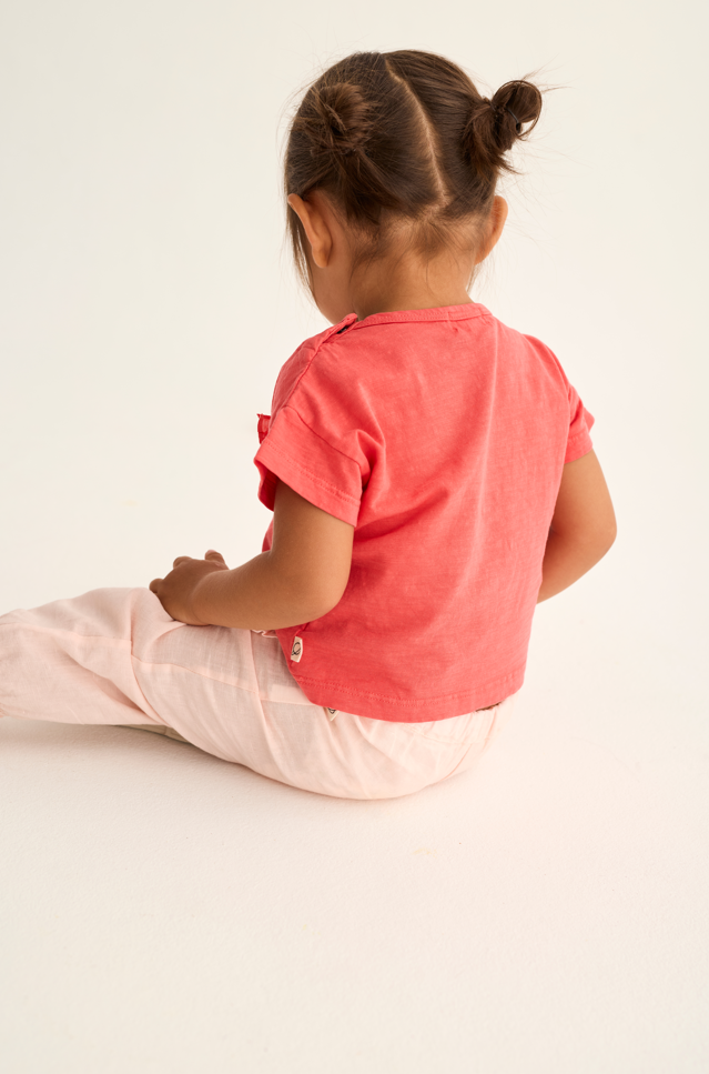 Soft Slub Cotton Ruffle Pocket T-Shirt (Tomato)