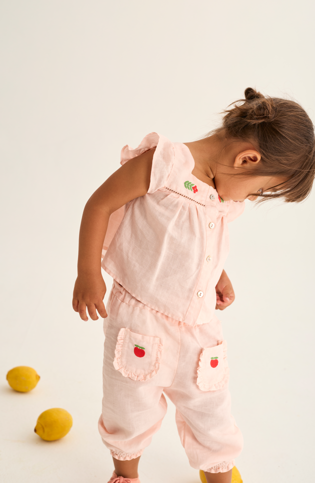 Cotton Linen Ruffle Pants (Cloud Pink)