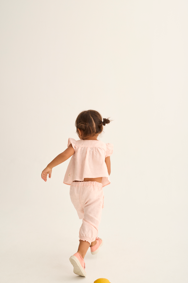 Cotton Linen Ruffle Pants (Cloud Pink)