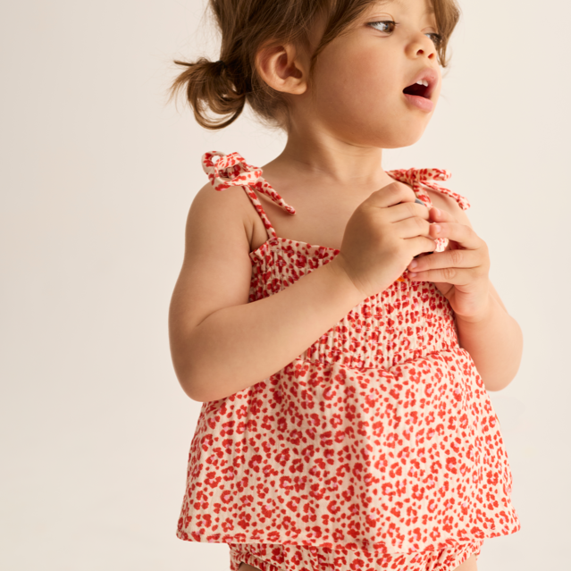 Animal Print Cotton Romper (Tomato)