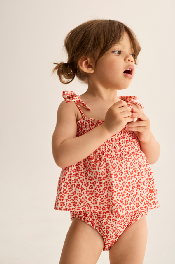 Animal Print Cotton Romper (Tomato)