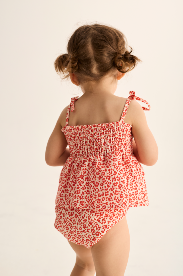 Animal Print Cotton Romper (Tomato)